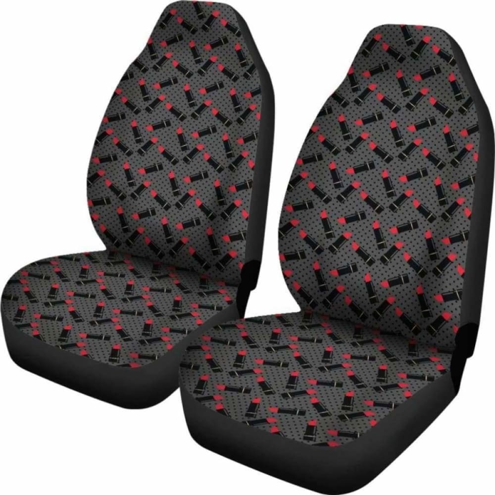 Charcoal Gray Black Polka Dots With Lipstick Tubes Car Seat Covers 143731