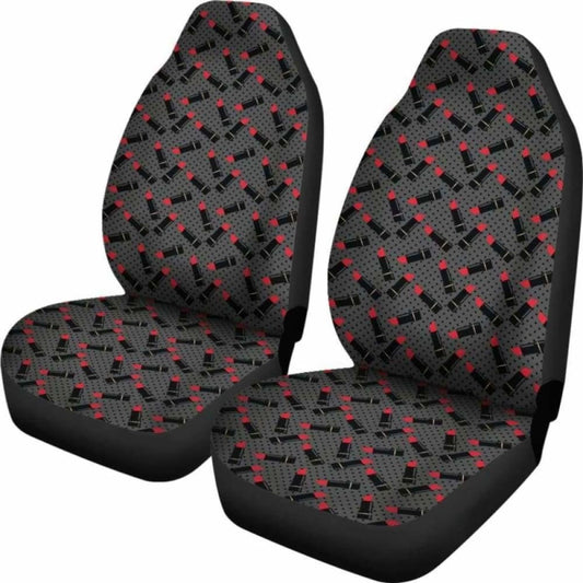 Charcoal Gray Black Polka Dots With Lipstick Tubes Car Seat Covers 143731