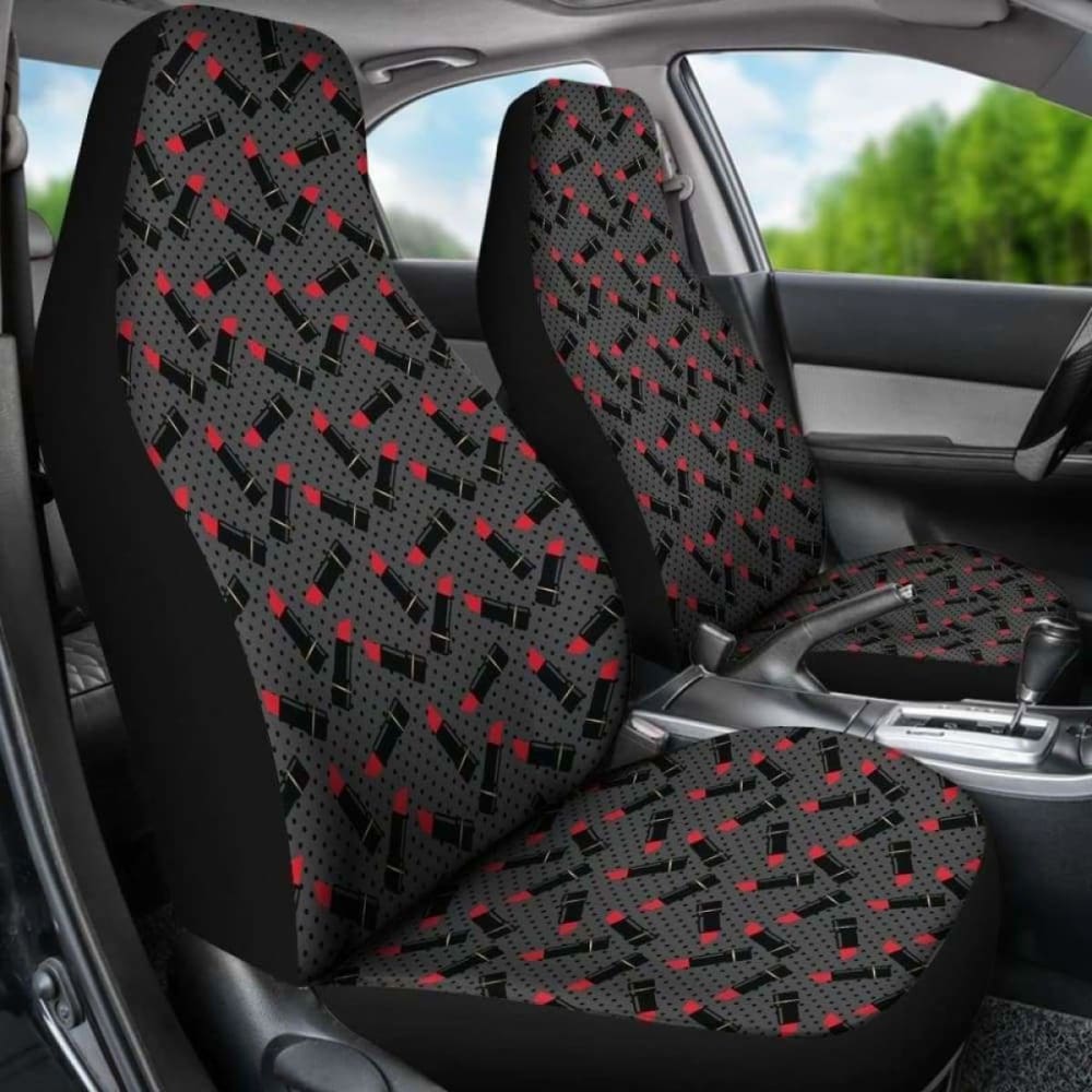 Charcoal Gray Black Polka Dots With Lipstick Tubes Car Seat Covers 143731