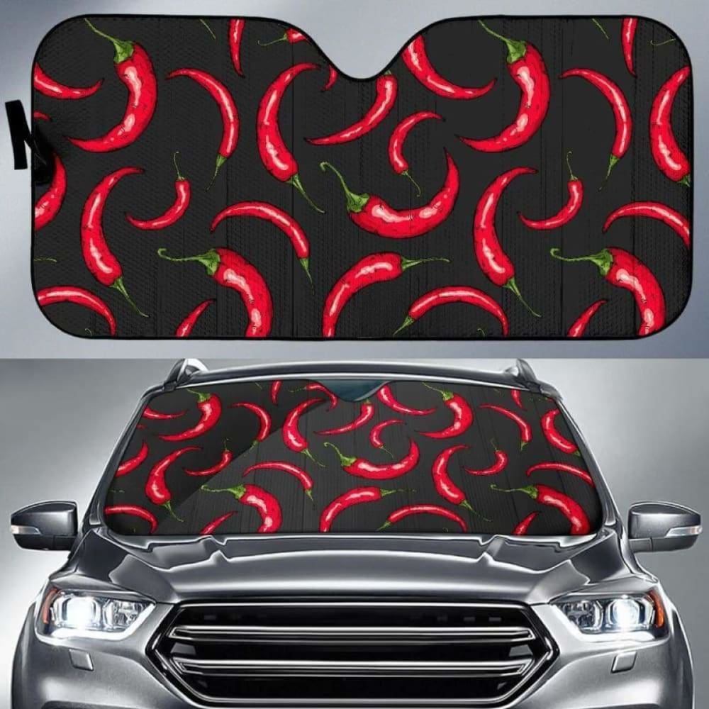 Chili Peppers Pattern Black Background Car Auto Sun Shades 182102 - YourCarButBetter