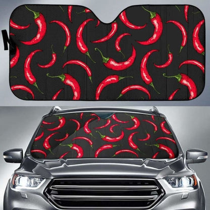 Chili Peppers Pattern Black Background Car Auto Sun Shades 182102 - YourCarButBetter