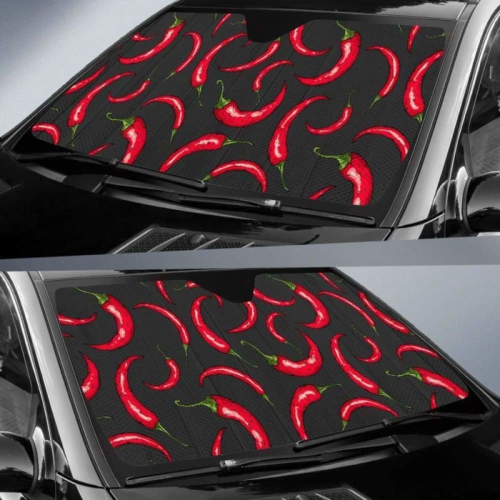 Chili Peppers Pattern Black Background Car Auto Sun Shades 182102 - YourCarButBetter