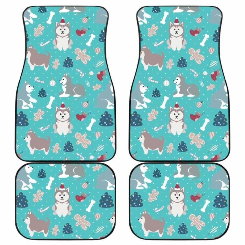 Christmas Cute Siberian Husky Puppie Pattern Front And Back Car Mats 160830 - YourCarButBetter