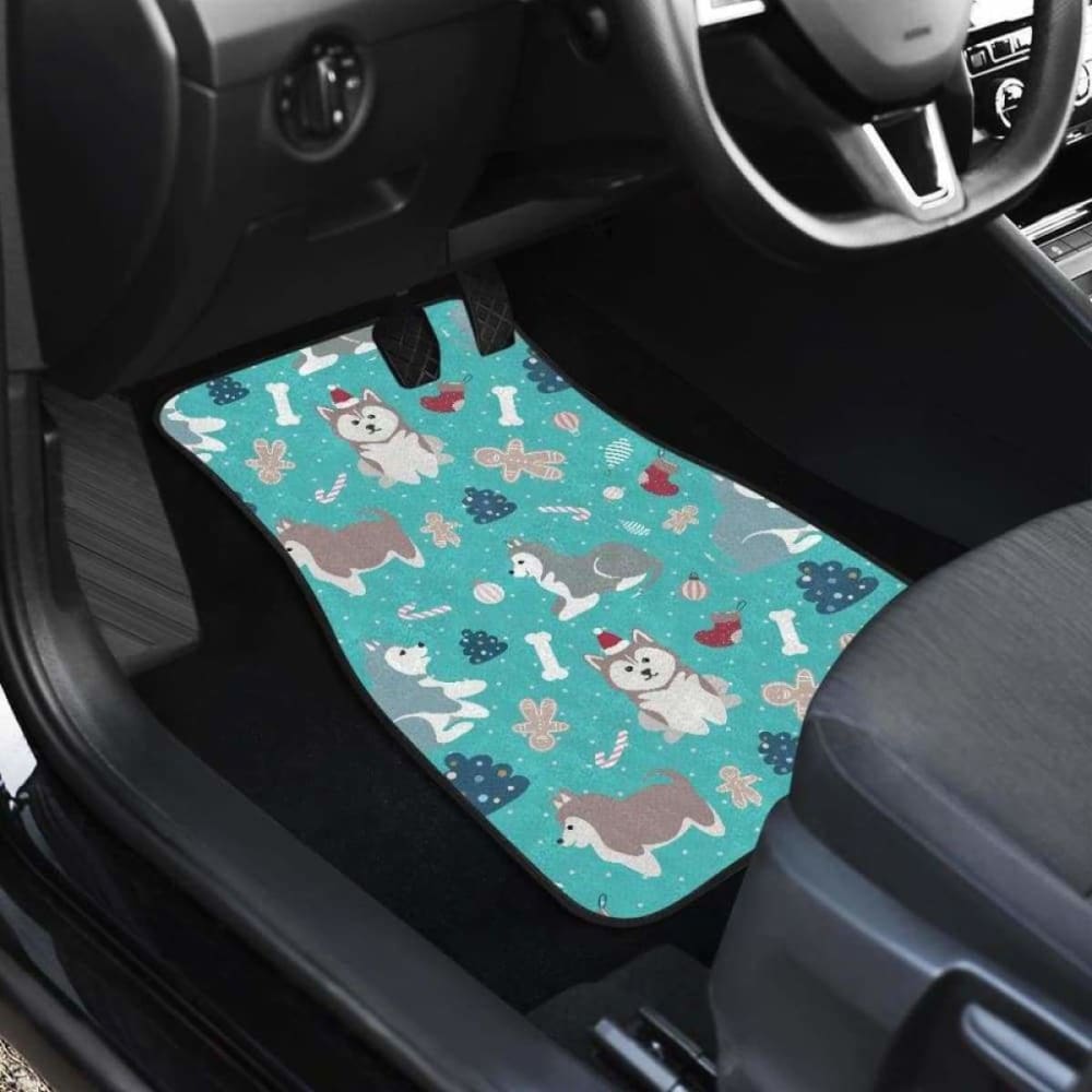 Christmas Cute Siberian Husky Puppie Pattern Front And Back Car Mats 160830 - YourCarButBetter