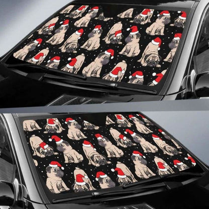 Christmas Pugs Santa_S Red Cap Pattern Car Auto Sun Shades 104020 - YourCarButBetter