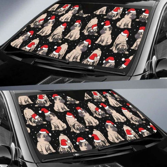 Christmas Pugs Santa_S Red Cap Pattern Car Auto Sun Shades 104020 - YourCarButBetter