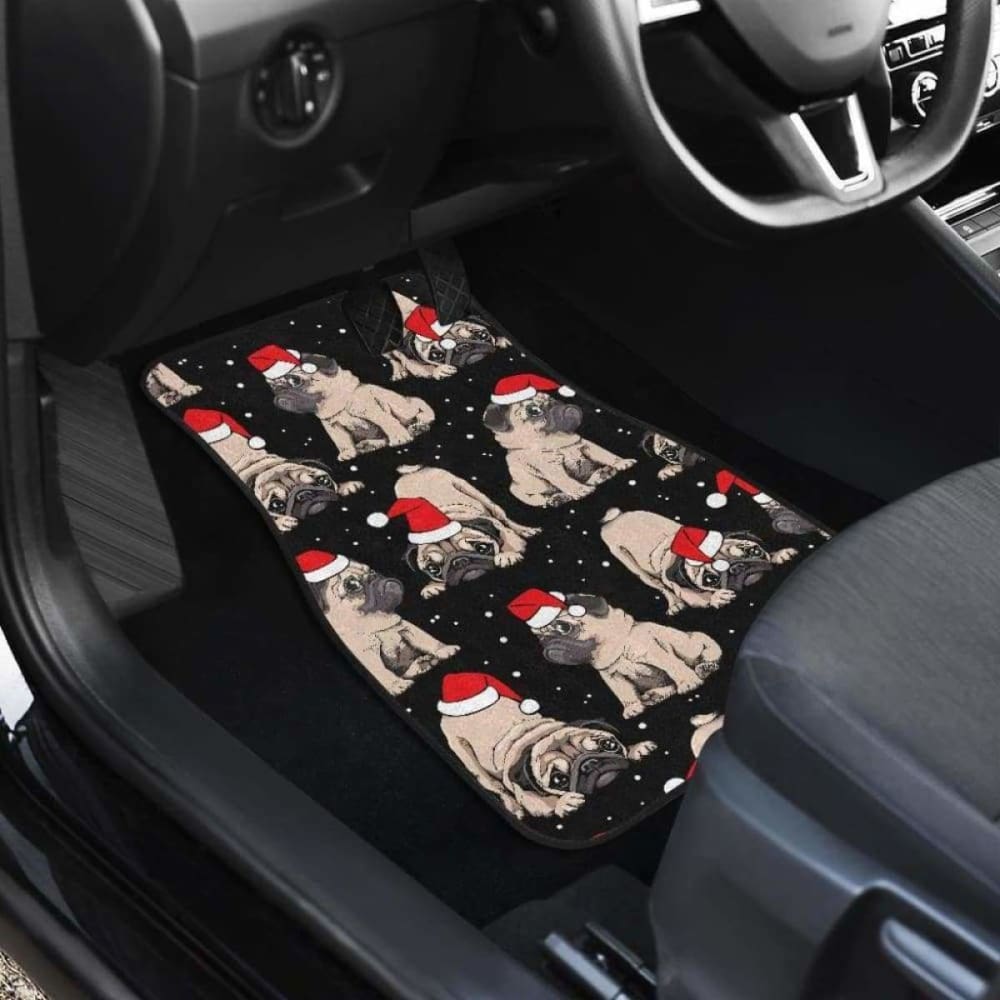 Christmas Pugs Santa_S Red Cap Pattern Front And Back Car Mats 102918 - YourCarButBetter
