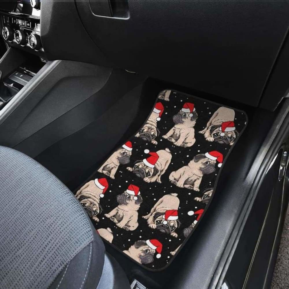 Christmas Pugs Santa_S Red Cap Pattern Front And Back Car Mats 102918 - YourCarButBetter