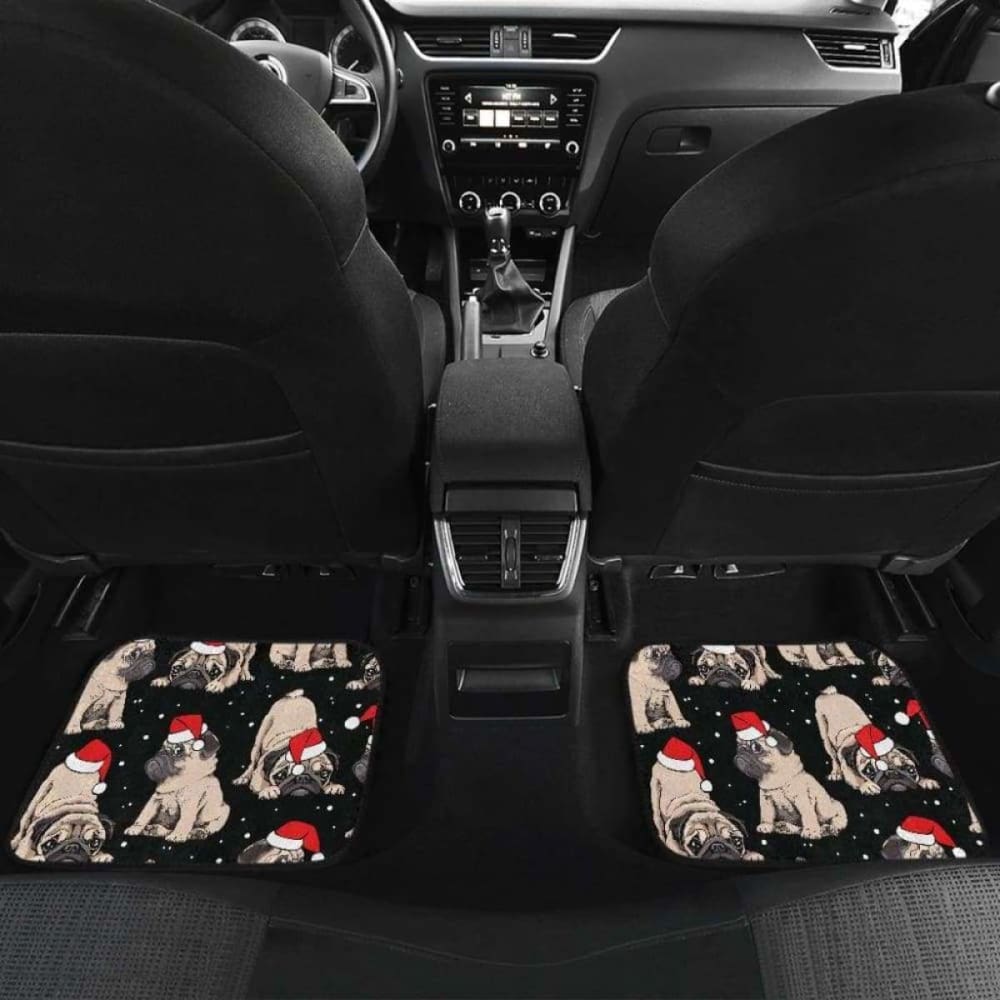 Christmas Pugs Santa_S Red Cap Pattern Front And Back Car Mats 102918 - YourCarButBetter