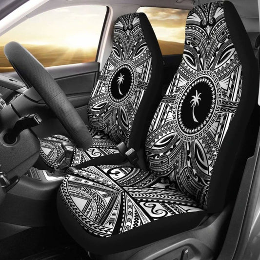 Chuuk Car Seat Cover - Chuuk Coat Of Arms Polynesian White Black 105905 - YourCarButBetter
