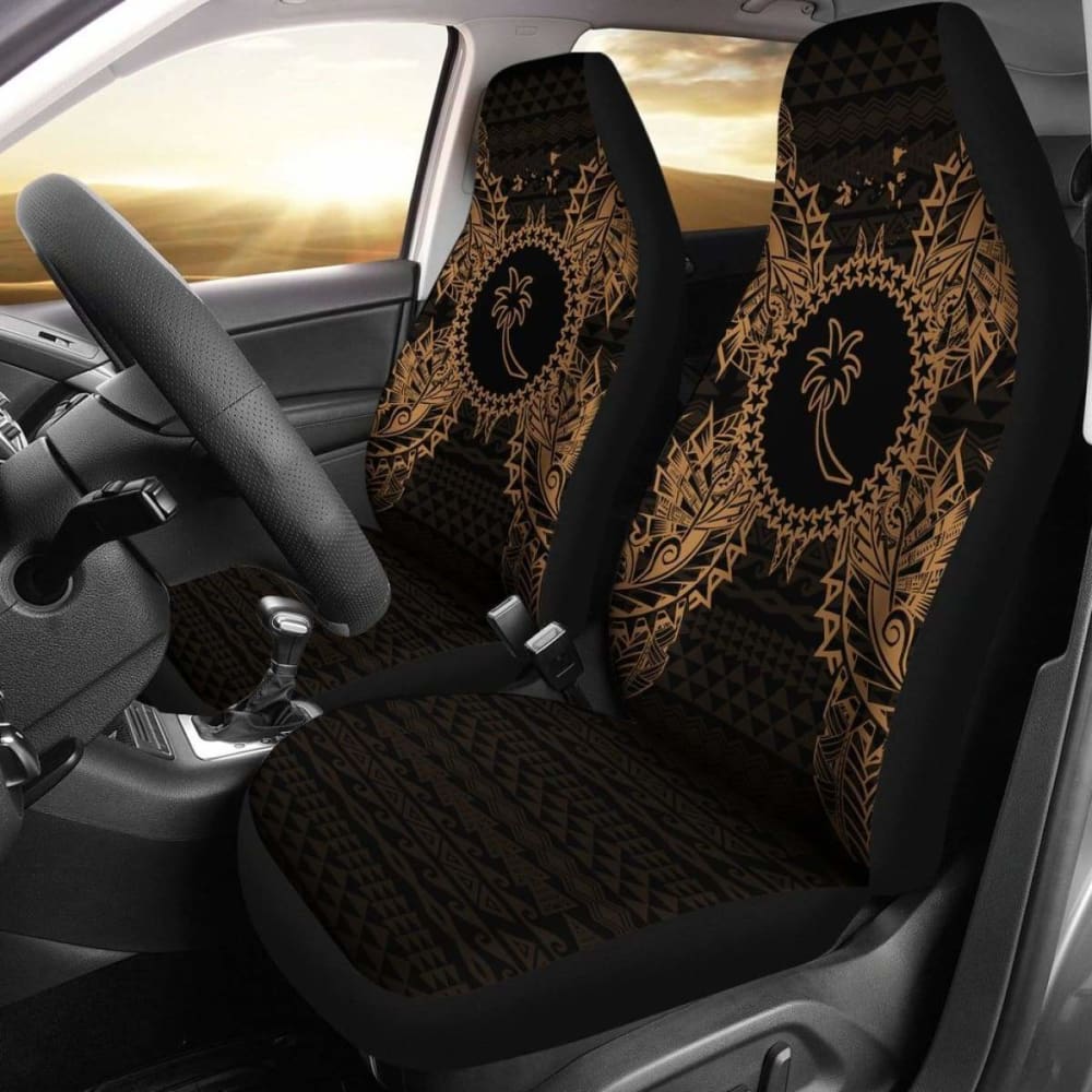 Chuuk Car Seat Cover - Chuuk Flag Map Gold - 105905 - YourCarButBetter