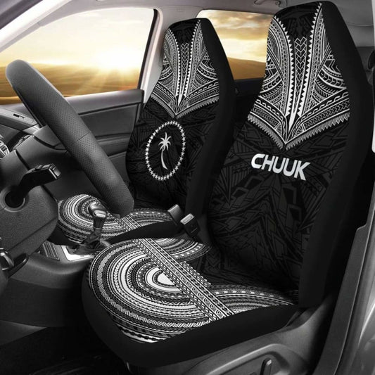 Chuuk Car Seat Cover - Chuuk Flag Polynesian Chief Tattoo Black Version - 10 174914 - YourCarButBetter
