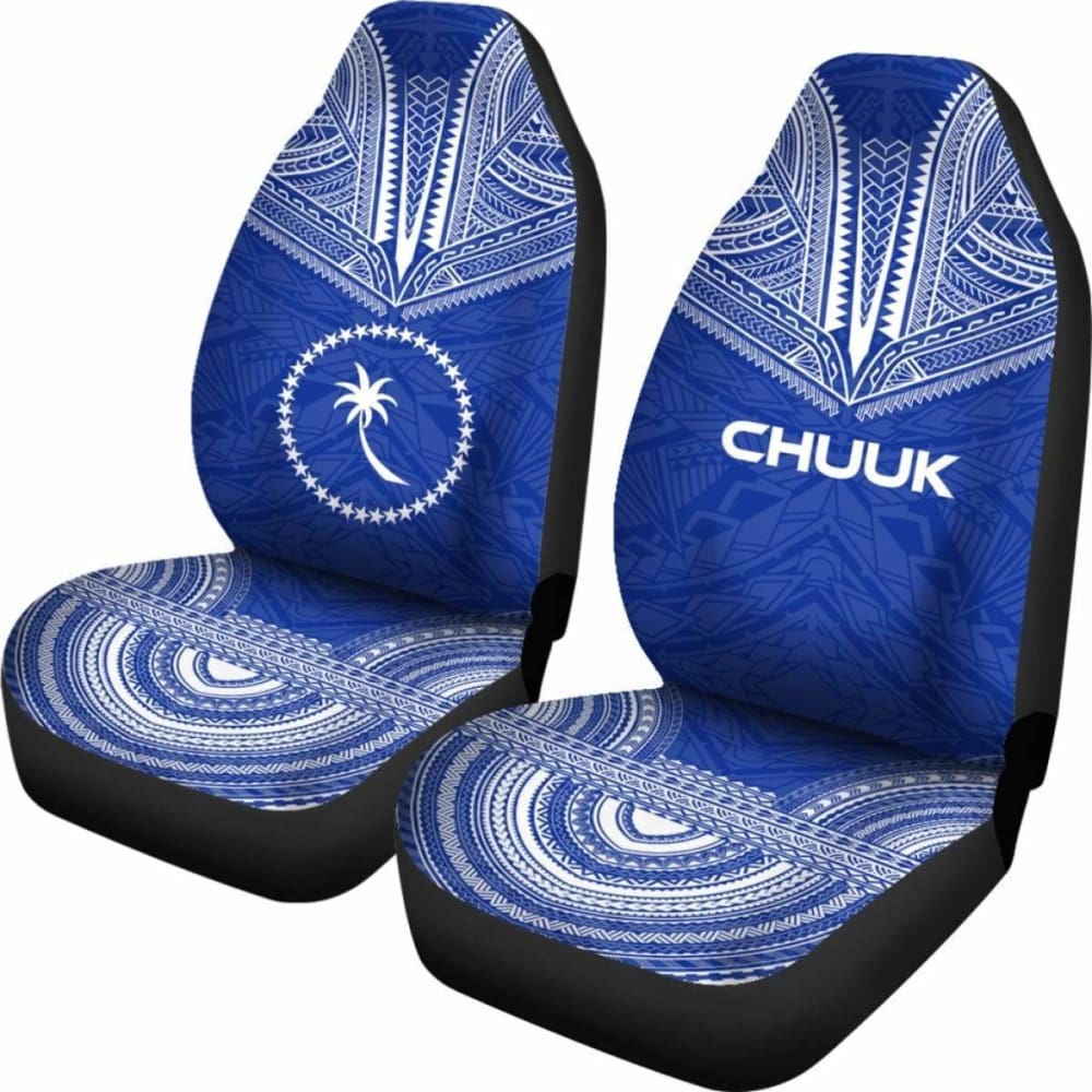 Chuuk Car Seat Cover - Chuuk Flag Polynesian Chief Tattoo Blue Version - 10 174914 - YourCarButBetter
