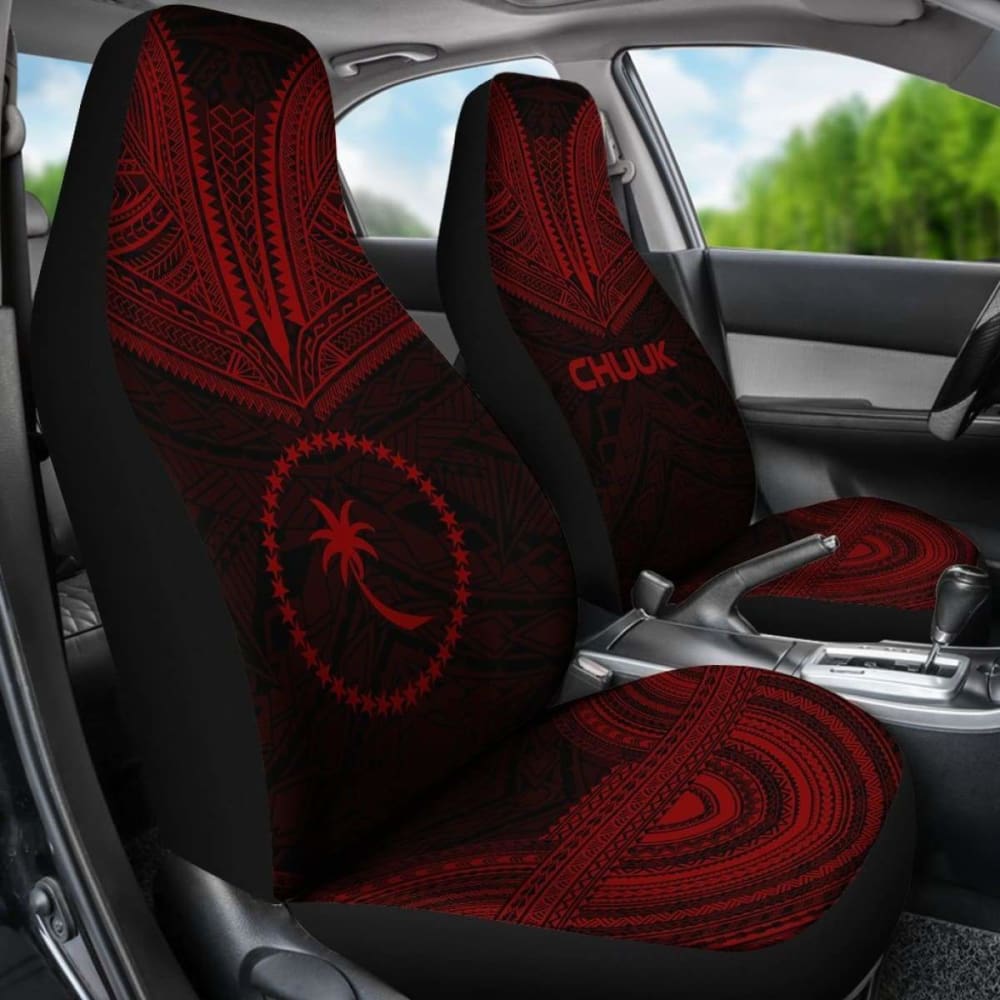 Chuuk Car Seat Cover - Chuuk Flag Polynesian Chief Tattoo Red Version - 10 174914 - YourCarButBetter