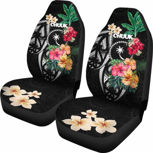 Chuuk Car Seat Covers Coat Of Arms Polynesian With Hibiscus 232125 - YourCarButBetter