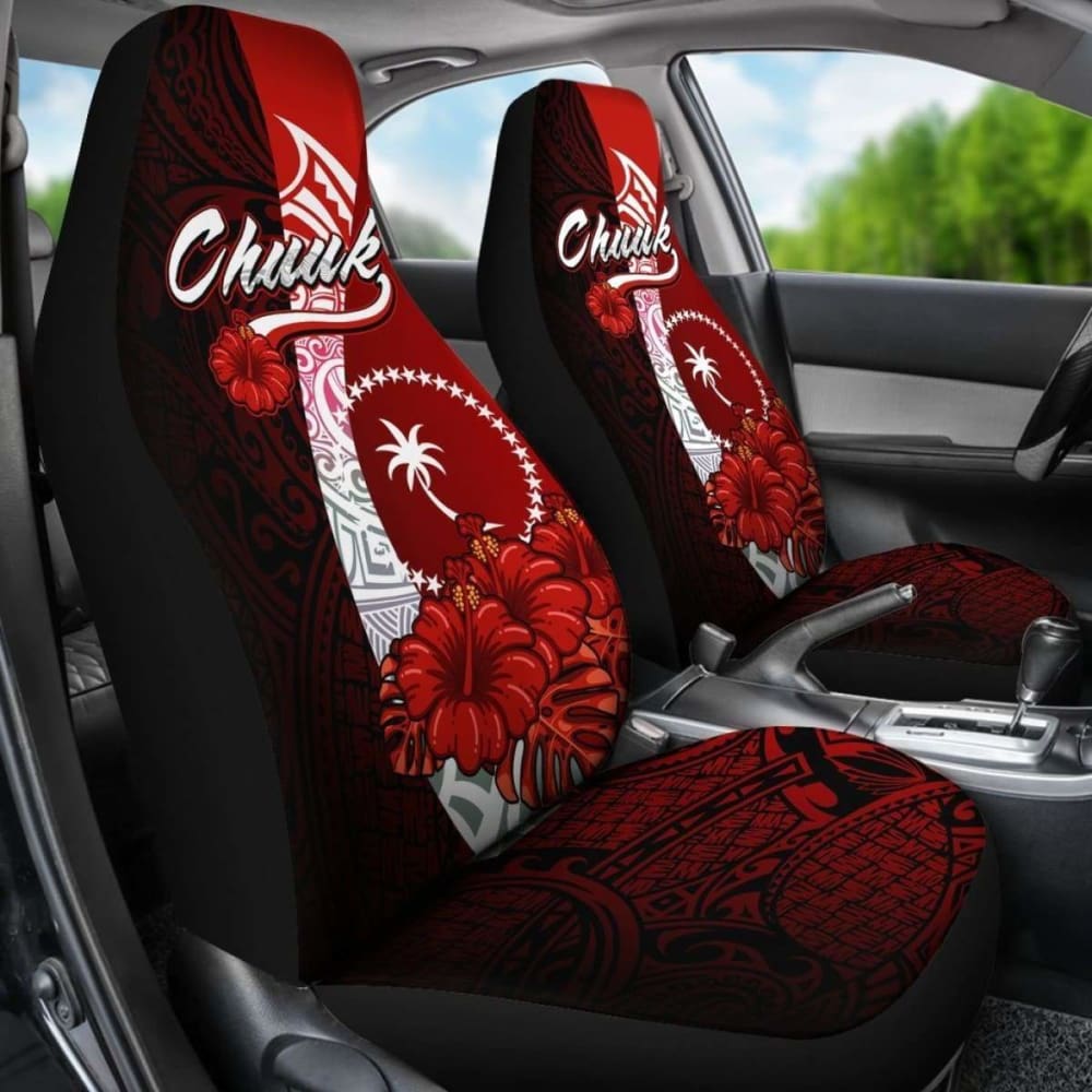 Chuuk Micronesia Car Seat Covers - Coat Of Arm With Hibiscus - 232125 - YourCarButBetter