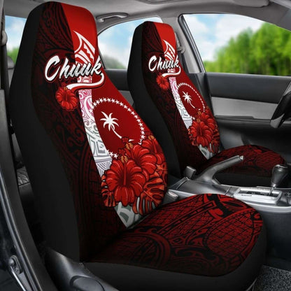 Chuuk Micronesia Car Seat Covers - Coat Of Arm With Hibiscus - 232125 - YourCarButBetter