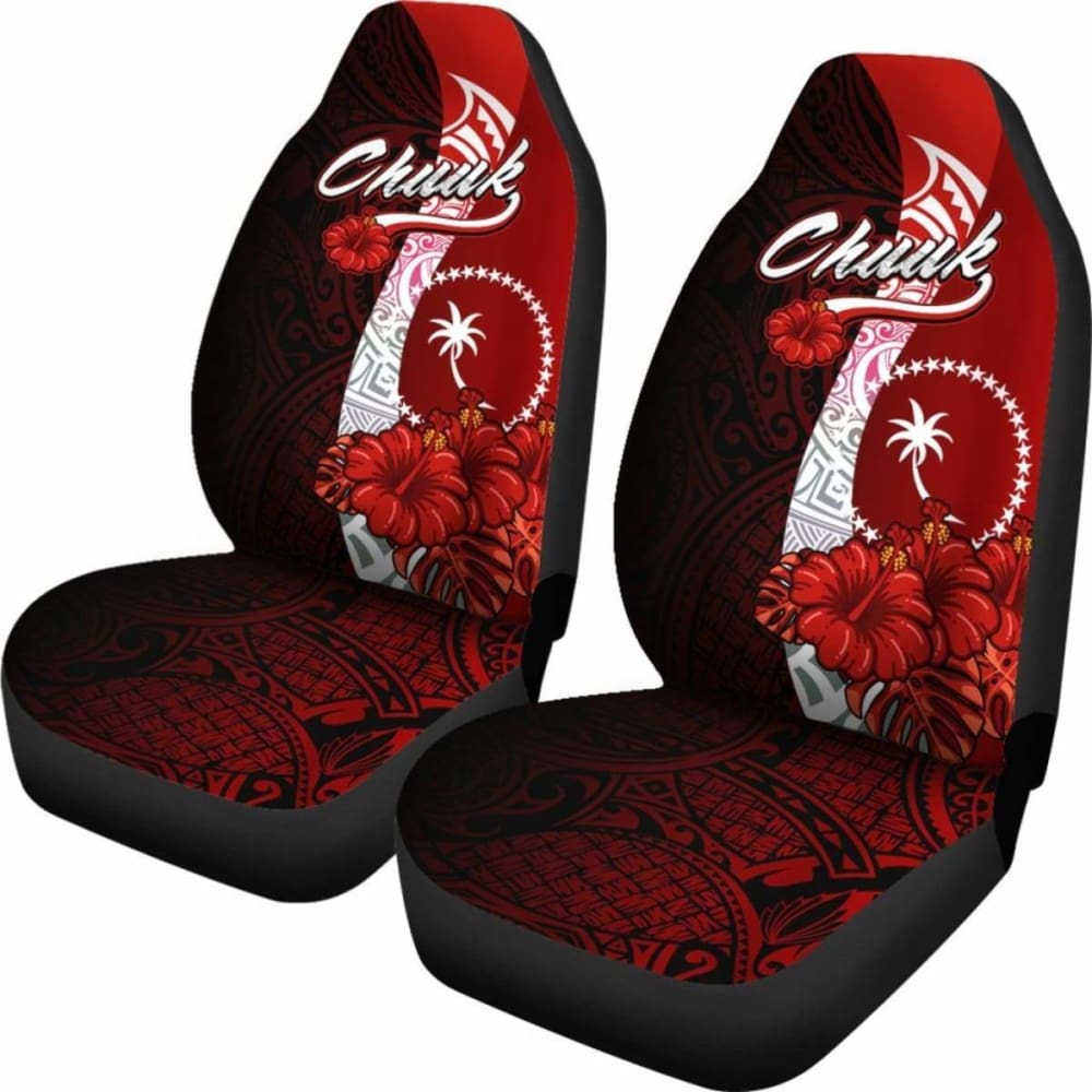 Chuuk Micronesia Car Seat Covers - Coat Of Arm With Hibiscus - 232125 - YourCarButBetter