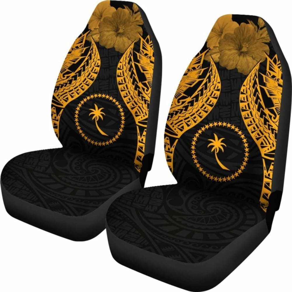 Chuuk Polynesian Car Seat Covers Pride Seal And Hibiscus Gold - 232125 - YourCarButBetter