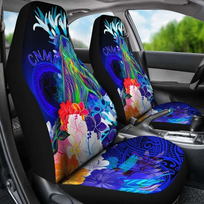 Cnmi Car Seat Covers - Humpback Whale With Tropical Flowers (Blue) - 102802 - YourCarButBetter