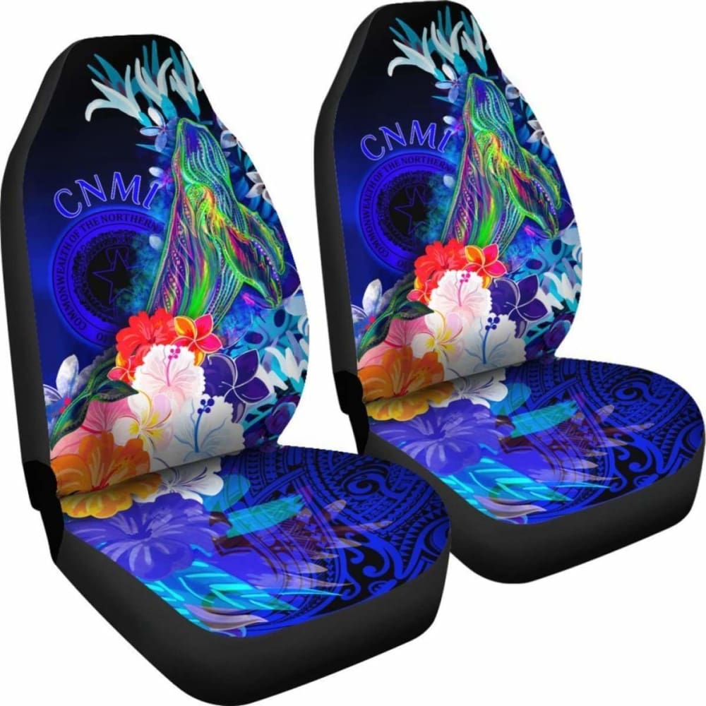 Cnmi Car Seat Covers - Humpback Whale With Tropical Flowers (Blue) - 102802 - YourCarButBetter