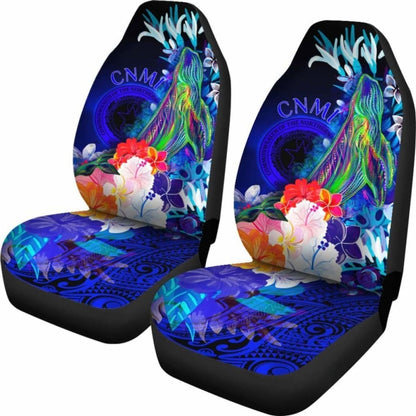 Cnmi Car Seat Covers - Humpback Whale With Tropical Flowers (Blue) - 102802 - YourCarButBetter