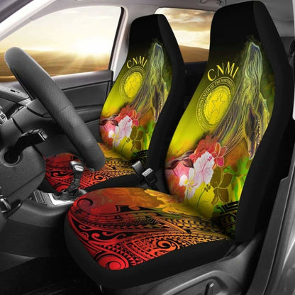 Cnmi Car Seat Covers - Humpback Whale With Tropical Flowers (Yellow) - 102802 - YourCarButBetter