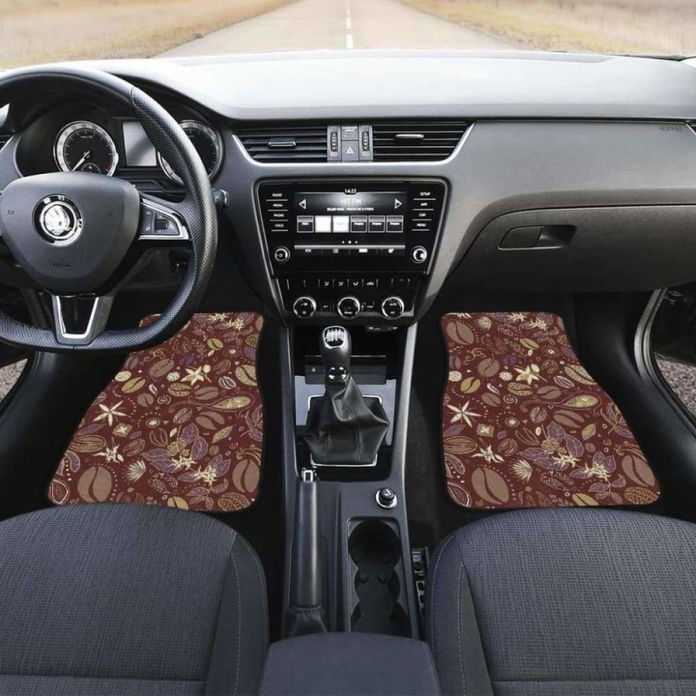 Coffee Bean Flower Pattern Front And Back Car Mats 163730 - YourCarButBetter