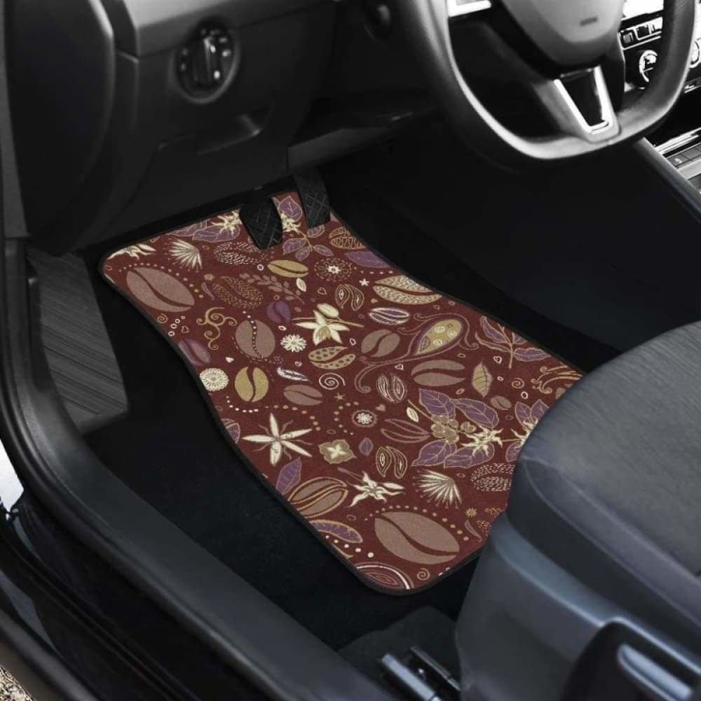 Coffee Bean Flower Pattern Front And Back Car Mats 163730 - YourCarButBetter