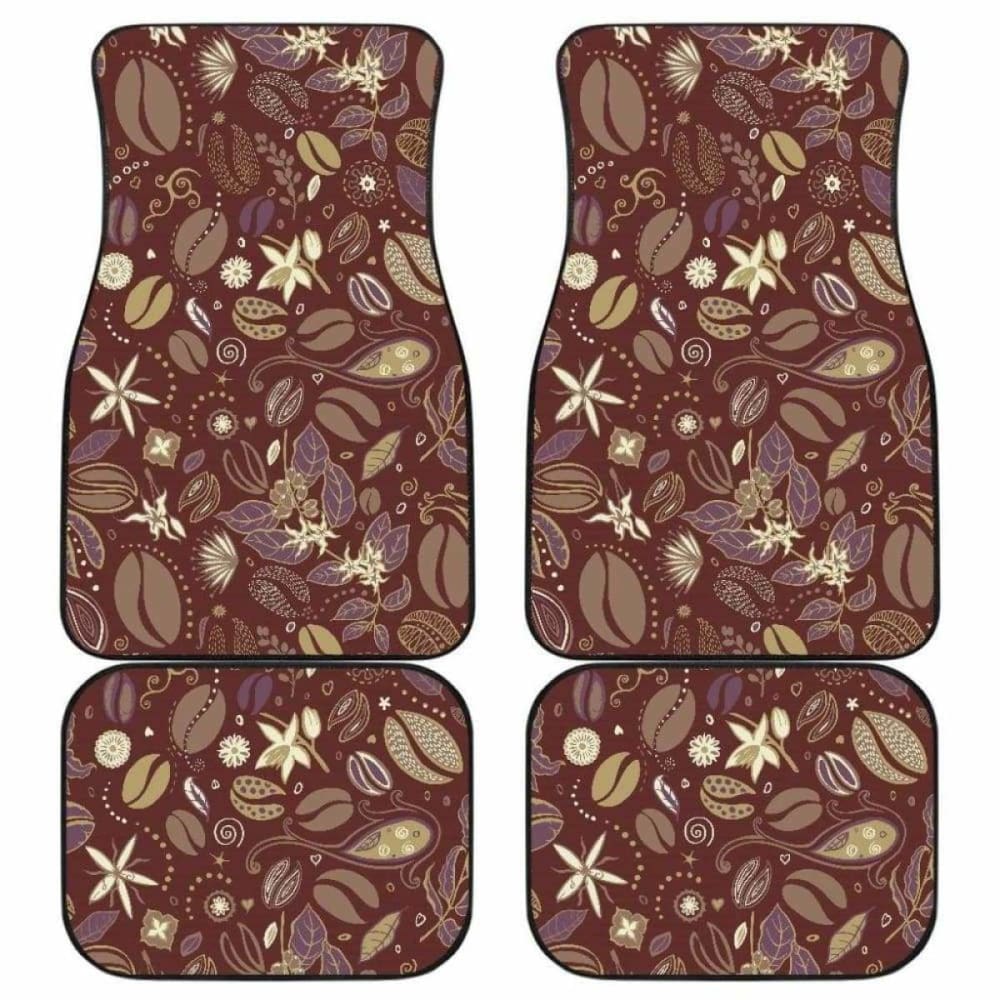 Coffee Bean Flower Pattern Front And Back Car Mats 163730 - YourCarButBetter