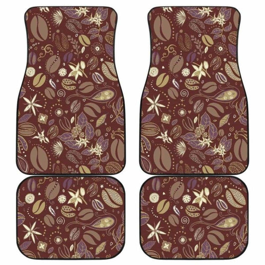 Coffee Bean Flower Pattern Front And Back Car Mats 163730 - YourCarButBetter