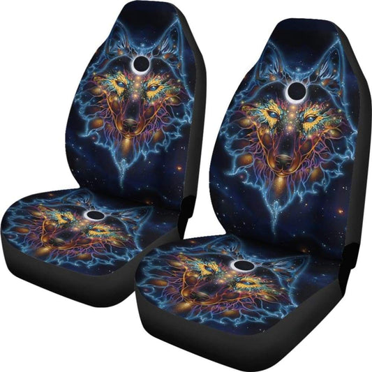 Color Galaxy Wolf Printing Front Seat Cover for Car 212202