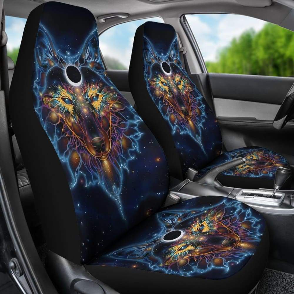 Color Galaxy Wolf Printing Front Seat Cover for Car 212202