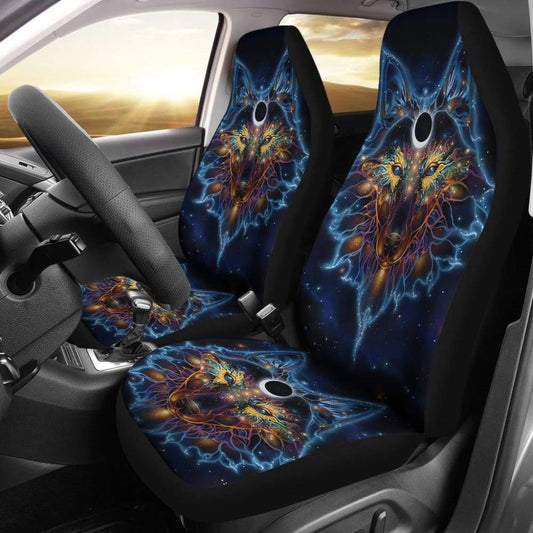 Color Galaxy Wolf Printing Front Seat Cover for Car 212202