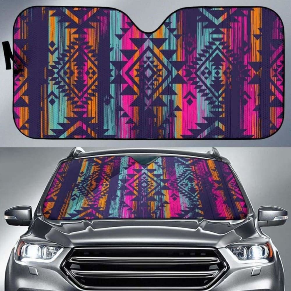 Colorful Boho Aztec Streaks Car Sun Shades 104020 - YourCarButBetter