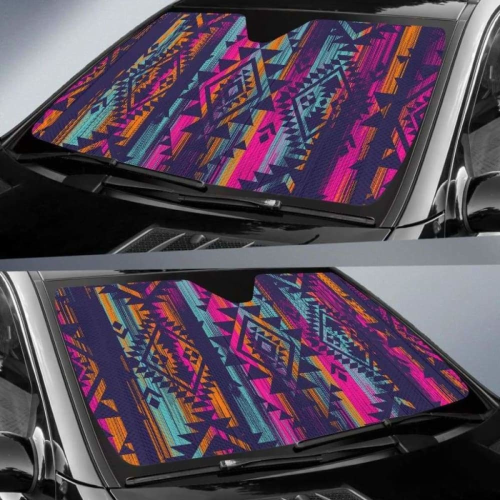 Colorful Boho Aztec Streaks Car Sun Shades 104020 - YourCarButBetter