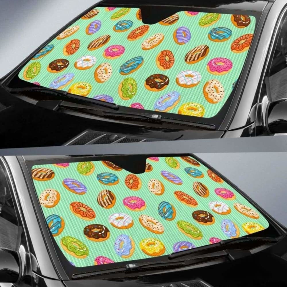 Colorful Donut Pattern Green Background Car Auto Sun Shades 102507 - YourCarButBetter
