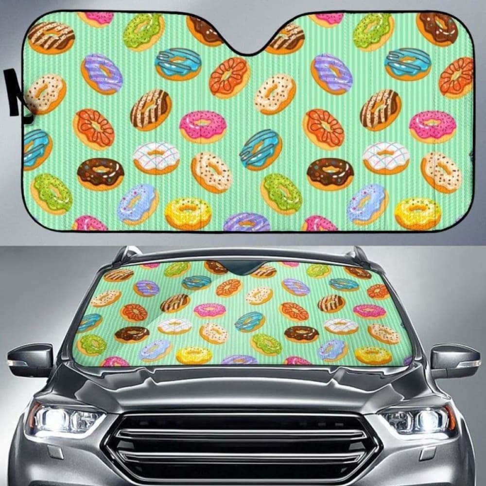 Colorful Donut Pattern Green Background Car Auto Sun Shades 102507 - YourCarButBetter