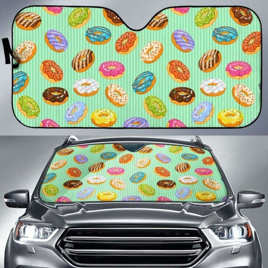 Colorful Donut Pattern Green Background Car Auto Sun Shades 102507 - YourCarButBetter