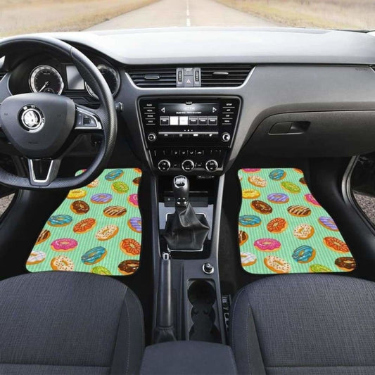 Colorful Donut Pattern Green Background Front And Back Car Mats 153908 - YourCarButBetter