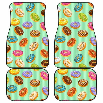 Colorful Donut Pattern Green Background Front And Back Car Mats 153908 - YourCarButBetter