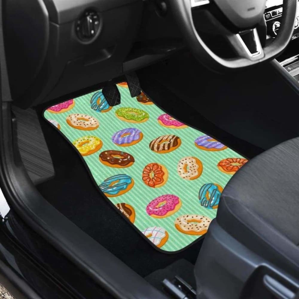 Colorful Donut Pattern Green Background Front And Back Car Mats 153908 - YourCarButBetter