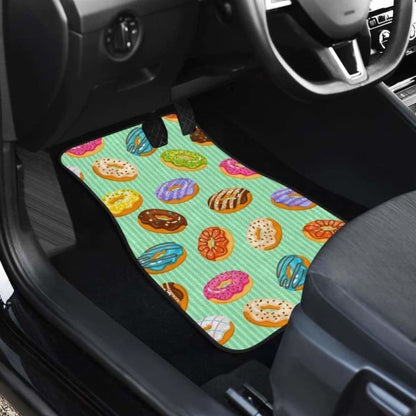 Colorful Donut Pattern Green Background Front And Back Car Mats 153908 - YourCarButBetter