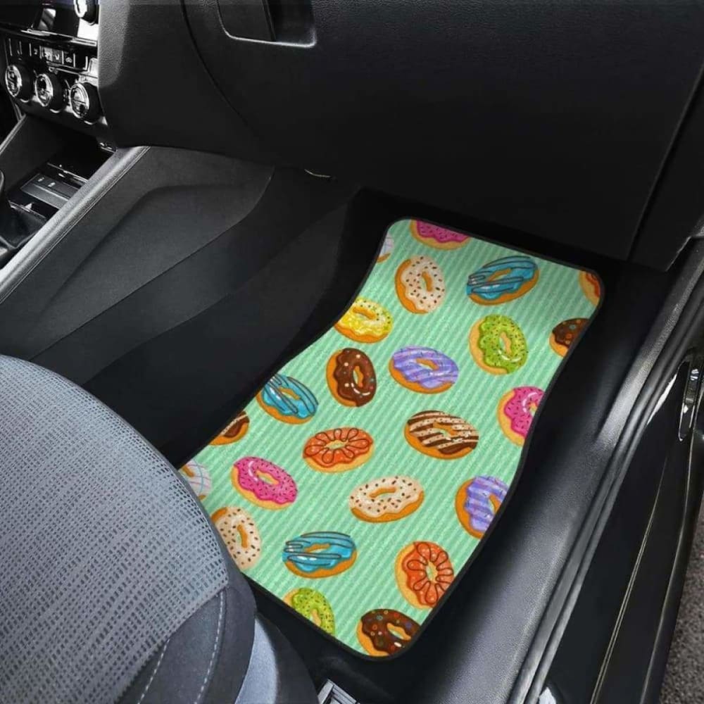 Colorful Donut Pattern Green Background Front And Back Car Mats 153908 - YourCarButBetter