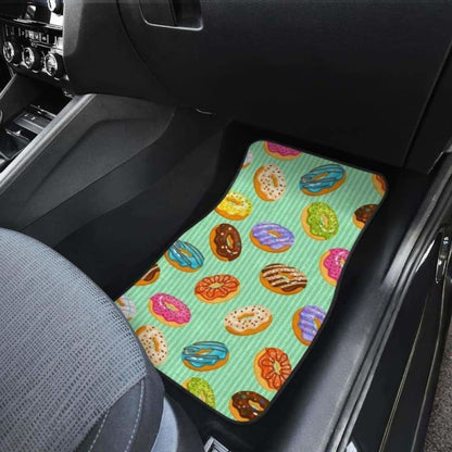 Colorful Donut Pattern Green Background Front And Back Car Mats 153908 - YourCarButBetter