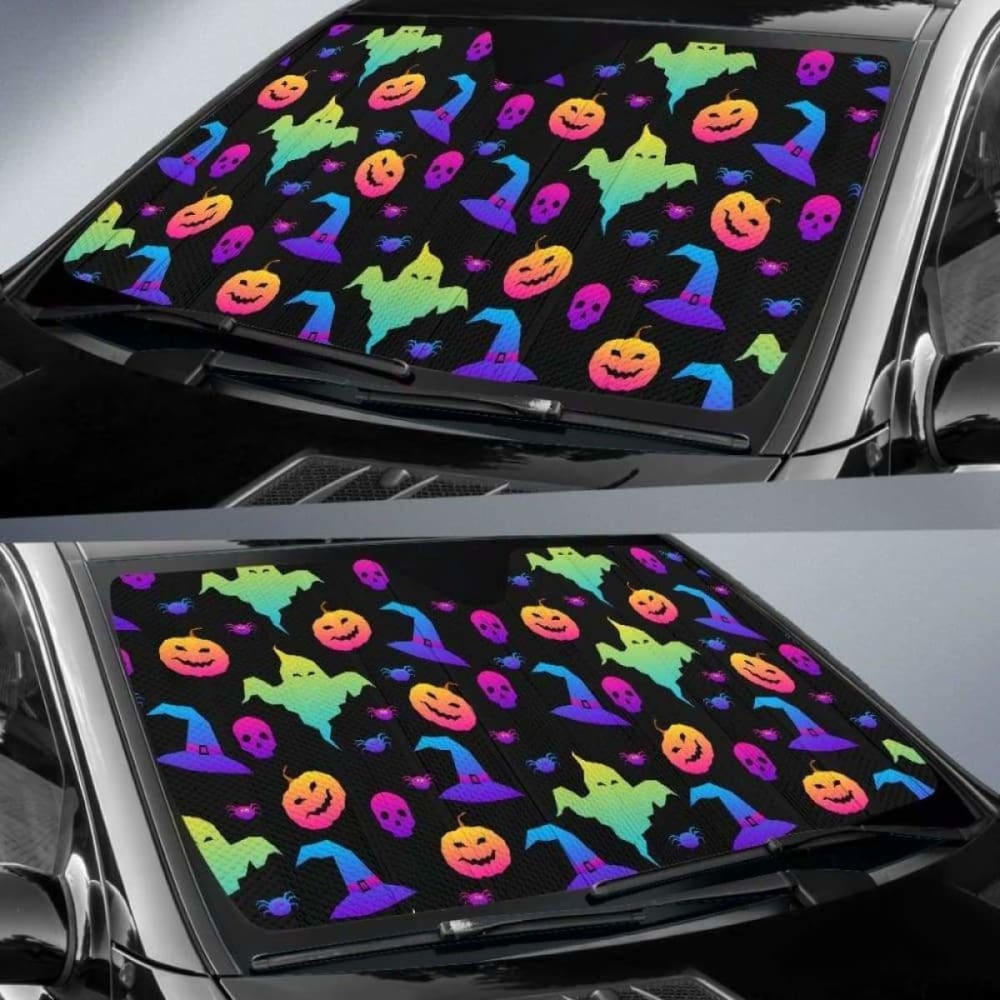 Colorful Halloween Background Car Auto Sun Shades 085424 - YourCarButBetter
