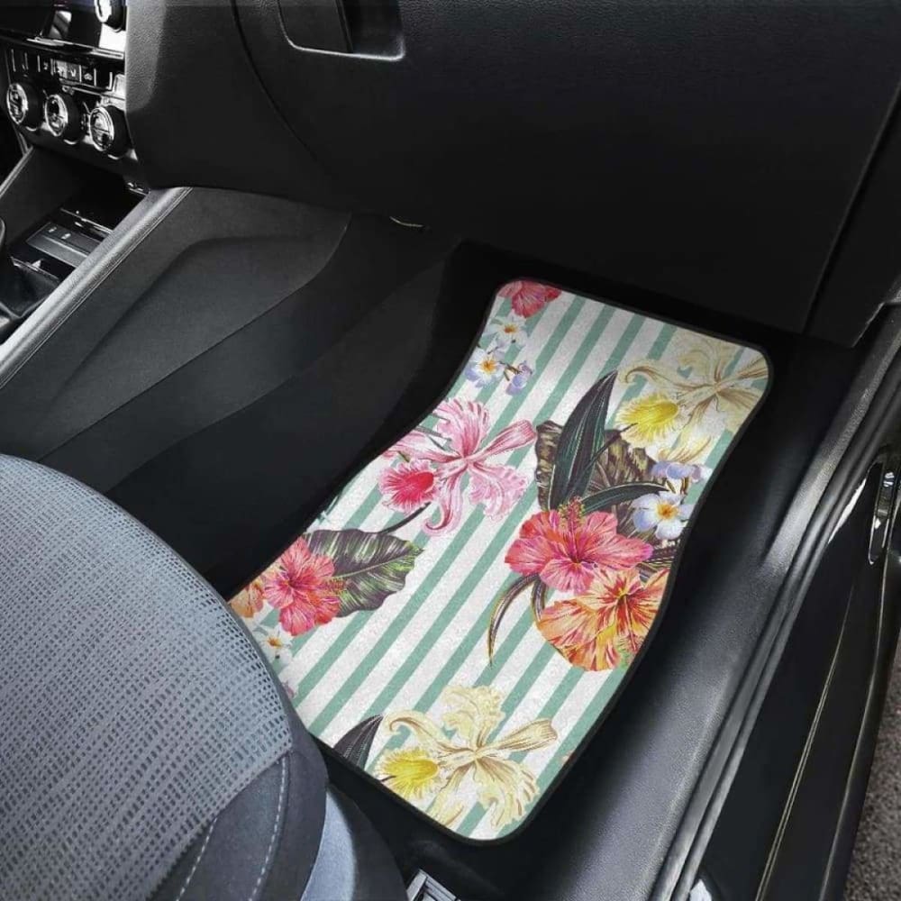 Colorful Orchid Flower Pattern Front And Back Car Mats 174914 - YourCarButBetter
