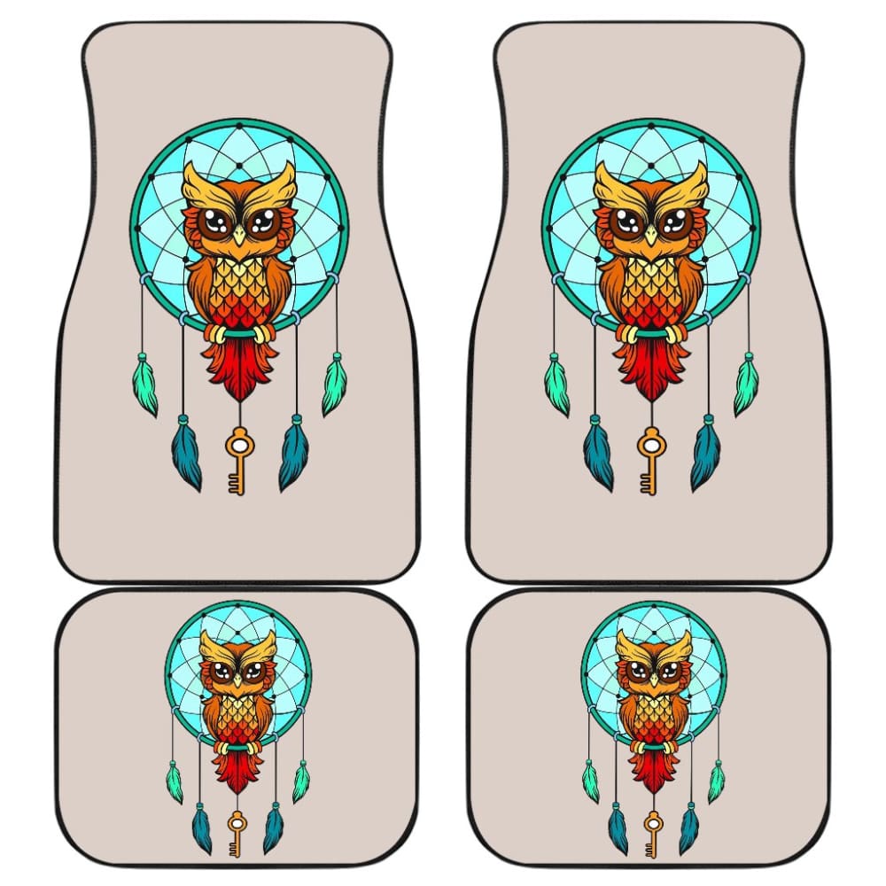 Colorful Owl And Dreamcatcher Stained Glass Effect Print Car Floor Mats 210301 - YourCarButBetter