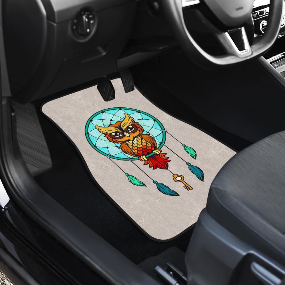 Colorful Owl And Dreamcatcher Stained Glass Effect Print Car Floor Mats 210301 - YourCarButBetter
