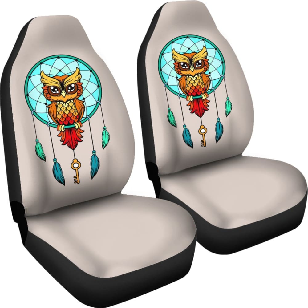 Colorful Owl And Dreamcatcher Stained Glass Effect Print Car Seat Covers 210301 - YourCarButBetter